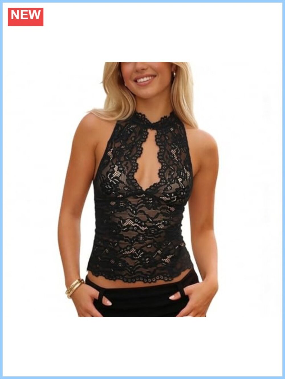 Women's Mock Neck Lace Tank Top Sheer Mesh Sleeveless Y2K Cami Blouse